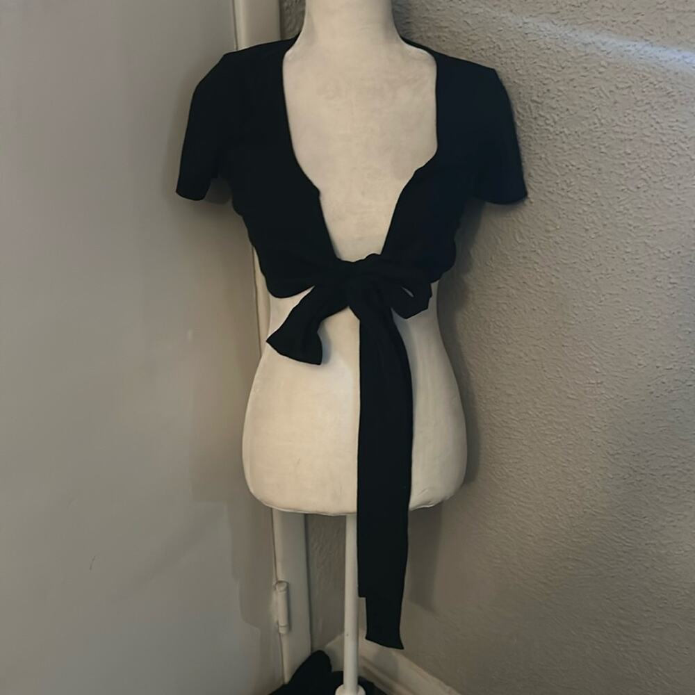 SHEIN Black Tie Front Crop Top Bolero S Balletcore Costal Cowgirl Festival Indie